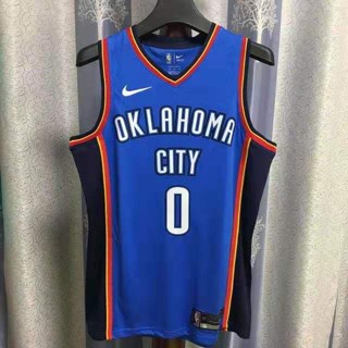 เสื้อกีฬาบาสเก็ตบอล ทีม NBA ของแท้ สําหรับผู้ชาย 20-21 #Oklahoma ซิตี้ธันเดอร์ #0 Russell Westbrook ฮีทเพรสซิตี้เรโทร รุ่น Swi