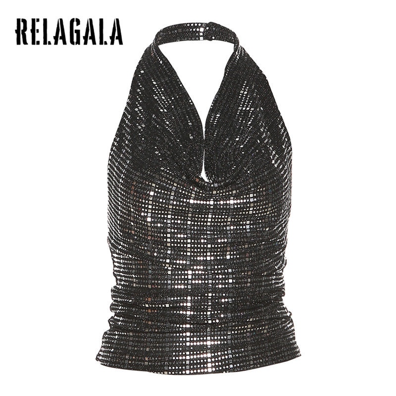 RelaGala ผู้หญิงใหม่สีทึบเซ็กซี่ Halter คอเสื้อกล้ามสั้นเปลือย