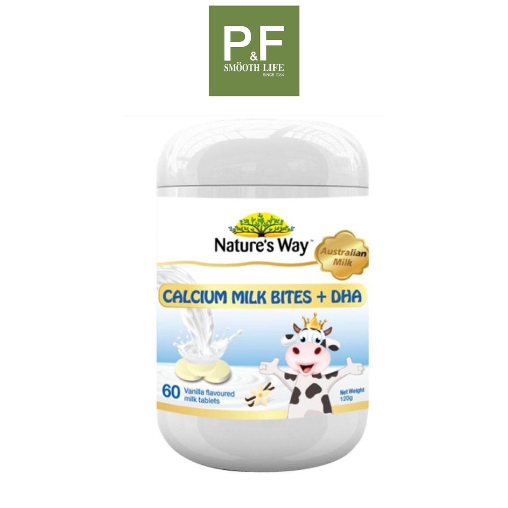 Nature's Way Calcium Milk Bites + DHA 60's. นมอัดเม็ดเสริมแคลเซียม