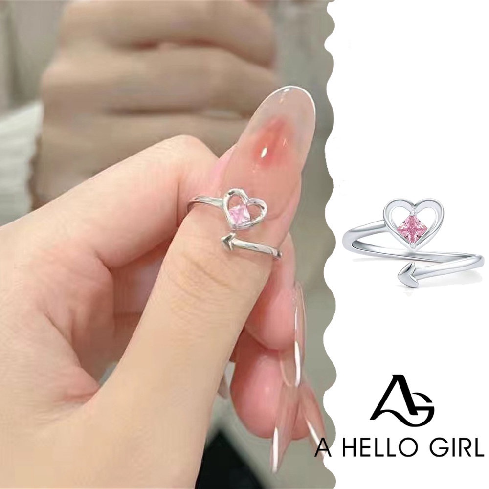 A HELLO GIRL แหวน ประดับเพชร สีชมพู เหมาะกับของขวัญวันวาเลนไทน์ สําหรับผู้หญิง และนักเรียน