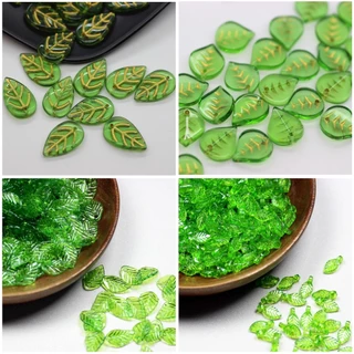 จี้ลูกปัดแก้ว รูปใบไม้ สีทอง สร้างสรรค์ สําหรับทําเครื่องประดับ DIY 50 100 ชิ้น