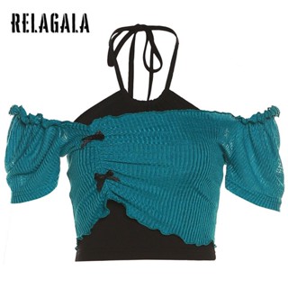 Relagala ใหม่ เสื้อยืด คอปานพัม สีพื้น แฟชั่นสําหรับผู้หญิง 2023