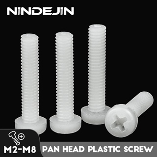 Nindejin สกรูหัวกระทะ ฟิลลิปส์ พลาสติก M6 M8 หัวกลม ไนล่อน สีขาว 5-50 ชิ้น