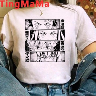 ป่าAnime Demon Slayer T Shirt Men Kawaii Kimetsu No Yaiba Graphic Tees Tanjirou Kamado Unisex Tops 90s Cartoon Tshirt Ja