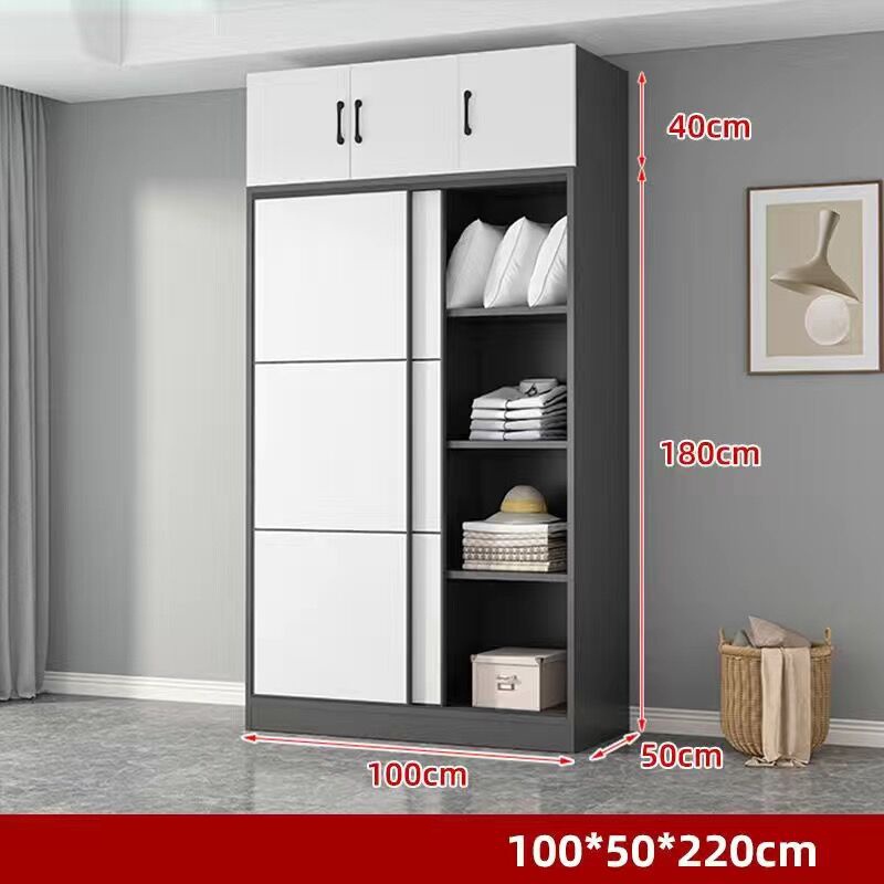 ตู้เสื้อผ้าขนาด 180/200 ซม. ตู้ไม้ตู้เก็บของห้องนอนตู้เก็บของประตูบานเลื่อนความจุขนาดใหญ่