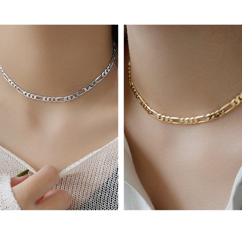 S925 สร้อยคอเงินส่วนบุคคล 3.5 มม.โซ่เงิน 18k Gold Chain Cool Simple ผู้หญิง Clavicle สร้อยคอเครื่องป