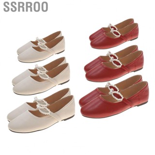 Ssrroo Pearl Flat Shoes  Round Toe Flat Leather Shoes Elegant Trendy Breathable  for Dating