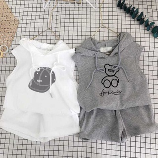 พร้อมส่ง ชุดเสื้อกีฬาแขนสั้น มีฮู้ด แฟชั่นฤดูร้อน สําหรับเด็กผู้ชาย และเด็กผู้หญิง