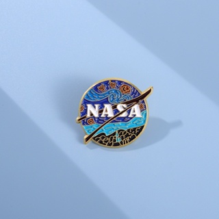 เข็มกลัดโลหะ รูปโลโก้ Van Gogh Space Star Enamel Lapel Pin US Aerospace แบบสร้างสรรค์ สําหรับตกแต่งกระเป๋า
