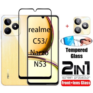 2in1 ฟิล์มกระจกนิรภัยกันรอยหน้าจอ เลนส์กล้อง ด้านหลัง แบบเต็มจอ สําหรับ realme C53 C N 53 Narzo N53 NarzoN53 NFC