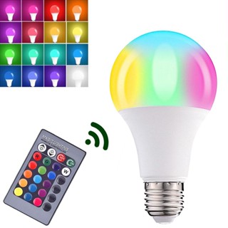 E27 RGB หลอดไฟ LED เปลี่ยนสีได้ 16 สี เปลี่ยนสีได้ รีโมตคอนโทรล โคมไฟ 10/15/20W