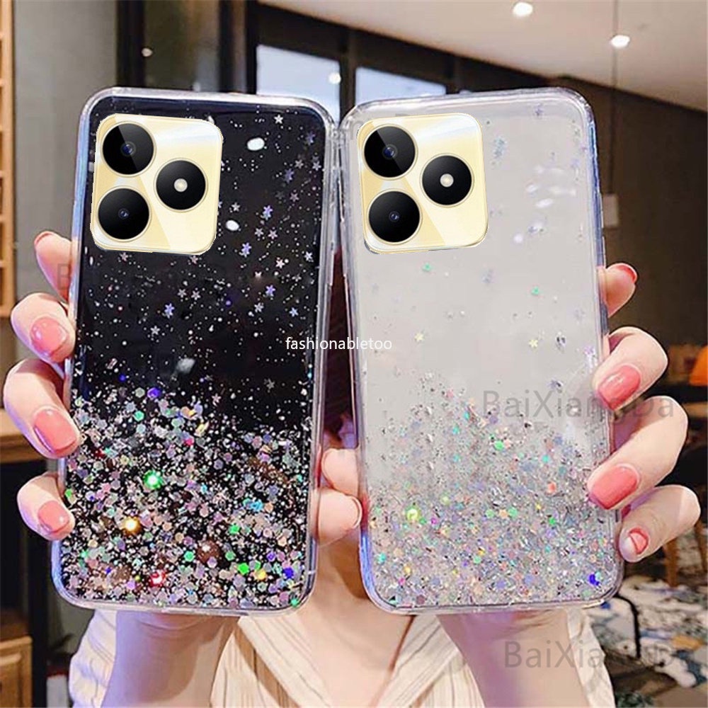 สําหรับ Realme C51 C53 C55 C63 C61 Nfc RealmeC51 RealmeC53 RealmeC55 RealmeC63 หมายเหตุ 50 Note50 เคสโทรศัพท ์ ซิลิโคนนุ ่ มฟอยล ์ Bling Glitter โปร ่ งใสกันกระแทกปกหลัง