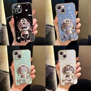 For Apple เคสไอโฟน iPhone 13 Pro Max เคส iPhone 14 Pro Max Casing iPhone 14 Plus Case iPhone 12 Mini Case Cartoon Jingle Cat Cute Anime Doraemon Folding Stand Phone Holder Cover Cassing Cases Case TD โทรศัพท์มือถือ ลายการ์ตูนโดราเอมอน แมวกริ๊งน่ารัก