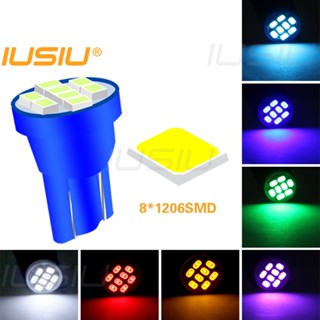 Iusiu ใหม่ หลอดไฟอ่านหนังสือ LED T10 W5W WY5W 194 8SMD 1206 12v สีขาว สีฟ้า สําหรับติดท้ายรถยนต์ รถจักรยานยนต์