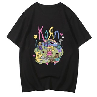 มาแรง เสื้อยืด พิมพ์ลายวง Korn สีดํา สไตล์เรโทร ทุกขนาด ไซซ์ S-5Xl