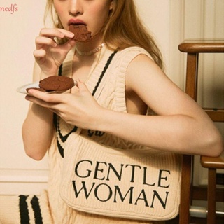 Nedfs Gentlewoman กระเป๋าสะพายไหล่ กระเป๋าเมสเซนเจอร์ ผ้าถัก พิมพ์ลายตัวอักษร แฟชั่นไทย สําหรับนักเรียนหญิง