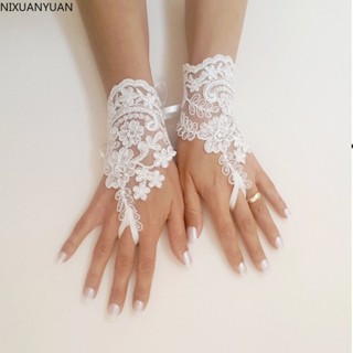 Guantes ถุงมือลูกไม้ ไม่มีนิ้ว สไตล์วินเทจ สีขาว สําหรับผู้หญิง เจ้าสาว