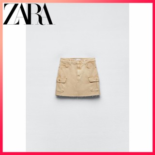 Zara ใหม่ กระโปรงยีน เอวสูง ฟอกสี สําหรับผู้หญิง