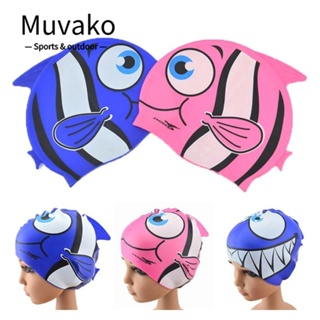 Muvako หมวกว่ายน้ํา ซิลิโคน ลายการ์ตูนสัตว์น่ารัก ยืดหยุ่น ใส่สบาย สําหรับเด็กผู้ชาย และเด็กผู้หญิง