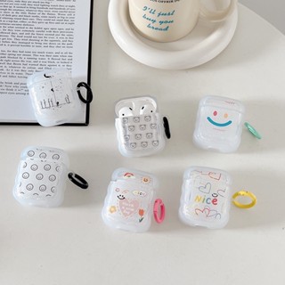 เคสหูฟัง ลายหน้ายิ้มน่ารัก พร้อมแหวนวงกลม สําหรับ Airpods Pro 2 Airpods Pro Airpods 3 Airpods 2 Airpods 1