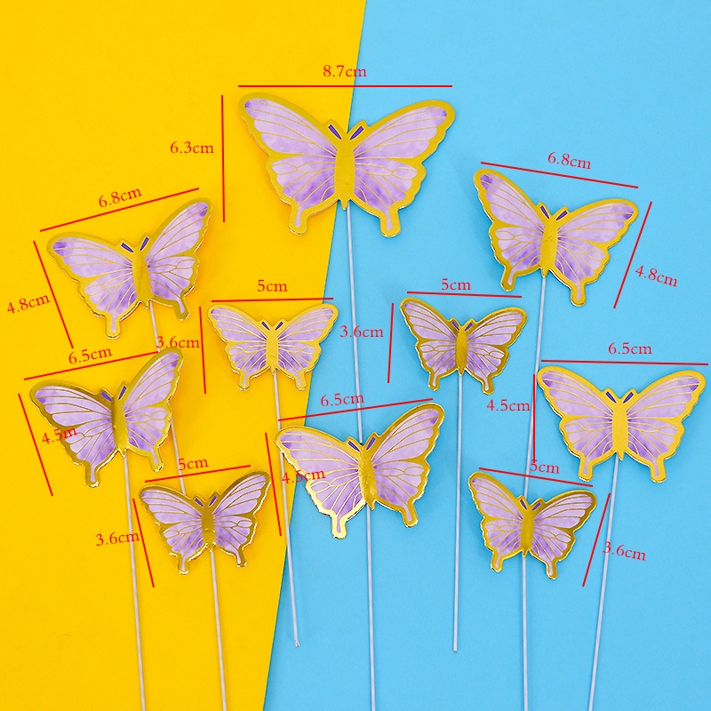 ชุด10ชิ้นผีเสื้อเค้ก ที บน ที่มีสีสัน สีบรอนซ์ วันเกิดงานแต่งงานเค้กตกแต่ง - รูปที่ 2