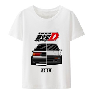 เสื้อยืดแขนสั้น พิมพ์ลายการ์ตูน Initial D Ae86 ทรงหลวม สไตล์ฮาราจูกุ สําหรับผู้ชาย