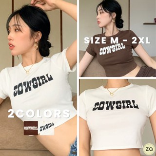 💥HOT SALE💥เสื้อยืด สกรีน COWGIRL 2 สี คอกลมแขนสั้น