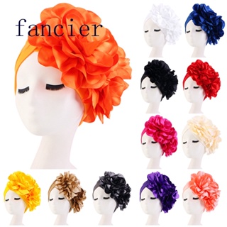 Fancier ผ้าโพกหัว ฮิญาบ คลุมศีรษะ ลายดอกไม้ สีพื้น สไตล์อินเดีย หรูหรา สําหรับผู้หญิงชาวมุสลิม