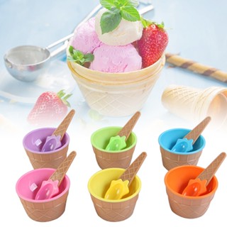 ชามไอศกรีม ถ้วยไอศกรีม ชามคู่ ของขวัญ ขนมหวาน พร้อมช้อน สําหรับเด็ก 6 สี