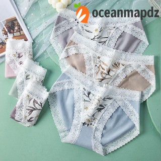 OCEANMAPDZ กางเกงชั้นใน ผ้าฝ้าย แต่งลูกไม้ ระบายอากาศได้ดี สีพื้น สําหรับผู้หญิง