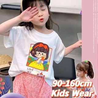 【Girls Tshirt】เสื้อแขนสั้น ผ้าฝ้าย 100% พิมพ์ลายการ์ตูนดิสนีย์ เจ้าหญิงสโนว์ไวท์ นางเงือกน้อย แฟชั่นฤดูร้อน สําหรับเด็กผู้หญิง (3-14 ปี)