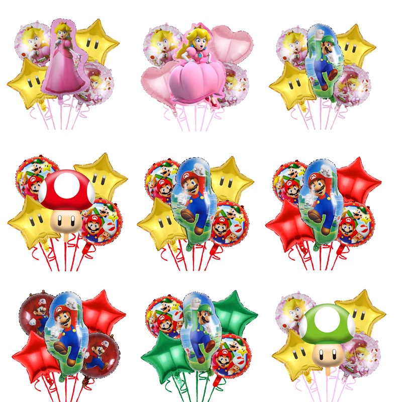 5pcs/set Super Mario Luigi Princess Peach เกมฟอยล ์ บอลลูนชุดวันเกิด Party Decor ของเล ่ นเด ็ ก