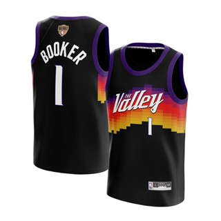 เสื้อกีฬาบาสเก็ตบอล ลายทีมชาติฟุตบอล Jersey German Booker Phoenix Suns 1 Valley Finals สีดํา 2021