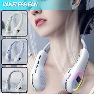 New LED Portable Neck Fan USB Rechargeable Neckband Bladeless Air Cooler 3600mAh