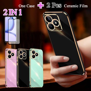 2 IN 1 เคสชุบทอง ขอบโค้ง ป้องกันหน้าจอเซรามิค สําหรับ Realme C53 Realme Nazro N53