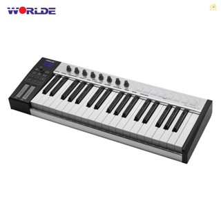 (spbpth)WORLDE Blue whale 37 คีย์บอร์ดควบคุม USB MIDI กึ่งน้ําหนัก 37 คีย์ ไฟแบ็คไลท์ RGB 8 ดวง หน้าจอ LED พร้อมสายเคเบิล USB