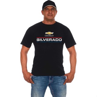 เสื้อยืด พิมพ์ลายโลโก้ Chevy Silverado สีแดง สีขาว สีฟ้า สําหรับผู้ชาย