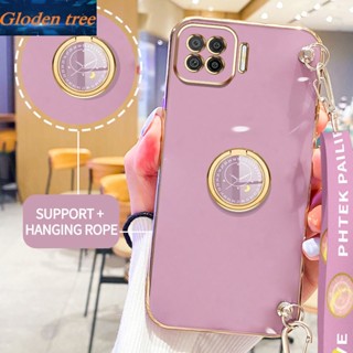 เคสโทรศัพท์มือถือ ลายต้นไม้ Gloden พร้อมขาตั้ง และสายคล้อง สําหรับ OPPO A73 2020 F17 A93 2020 Reno 4F Reno 4 Lite F17 Pro