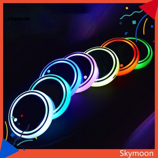 Skym* แผ่นรองแก้ว มีไฟ LED กันลื่น หลากสีสัน สําหรับรถยนต์ 2 ชิ้น