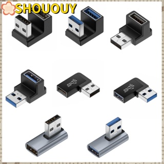 SHOUOUY อะแดปเตอร์เชื่อมต่อแล็ปท็อป OTG ดิสก์ U 90 องศา USB 3.0 ตัวเมีย เป็นตัวผู้ 5 ชิ้น