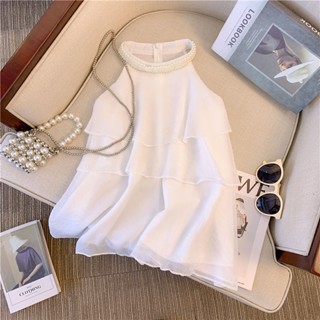K8707 เสื้อเชิ้ตแขนกุด ผ้าชีฟอง ทรงหลวม หรูหรา สําหรับผู้หญิง