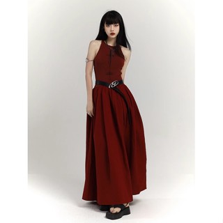 Ghost Girl New Chinese Style Red Vest Dress Womens Design Sense Niche Backless Slip Dress Long Dress High Sense