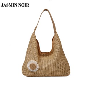 Jasmin NOIR กระเป๋าถือ กระเป๋าสะพายไหล่ สาน ลายดอกไม้ ขนาดใหญ่ สําหรับผู้หญิง