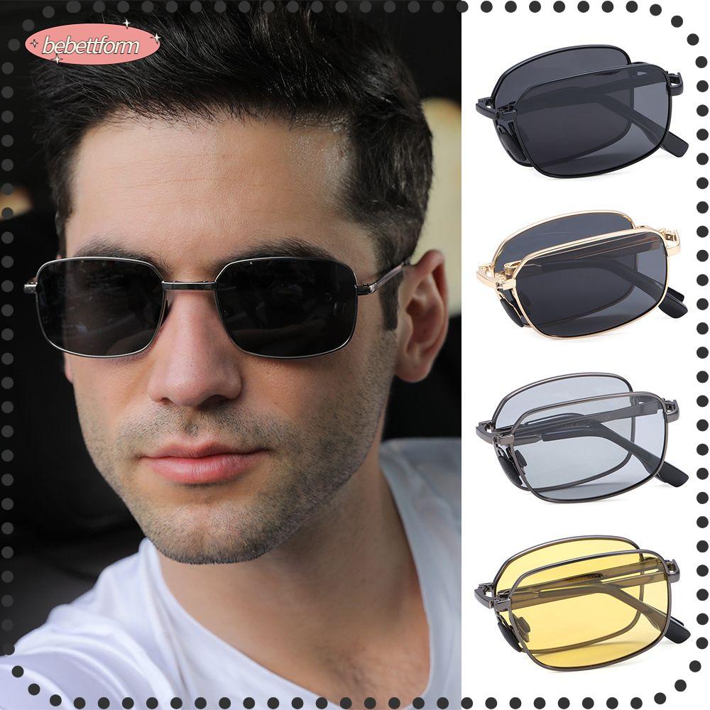 Bebettform 1Pc Portable Sunglasses UV Protection Folding Square Night Vision Eyewear Photochromic Driving Glasses