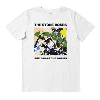 ร้อน 3 เสื้อยืดคอกลมเสื้อยืด พิมพ์ลายวง THE STONE ROSES SHE BANGS THE DRUMS สําหรับผู้ชายผ้าฝ้ายแท้