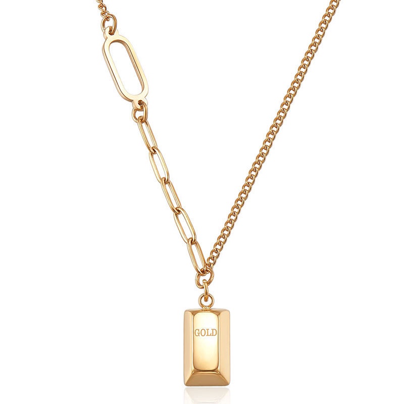 Ht สร้อยคอ เหล็กไทเทเนียม ชุบทอง 18K จี้อิฐ ขนาดเล็ก เครื่องประดับ สําหรับผู้หญิง - รูปที่ 5