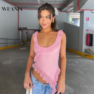 Weania เสื้อแขนกุด คอยู แต่งระบาย สําหรับผู้หญิง