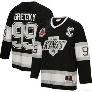 Qy NHL เสื้อยืดแขนยาว พิมพ์ลาย Los Angeles Kings Jersey Wayne Gretzky สีดํา พลัสไซซ์