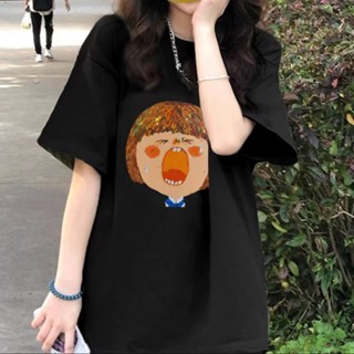 Linki ღ เสื้อยืดคอกลม แขนสั้น พิมพ์ลายน่ารัก ทรงหลวม แฟชั่นสําหรับผู้หญิง