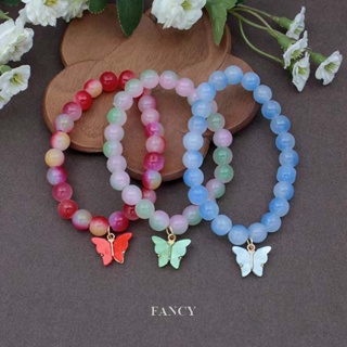 Fancy สร้อยข้อมือ ประดับลูกปัดคริสตัล ไข่มุก ผีเสื้อ สีฟ้า สไตล์เกาหลี